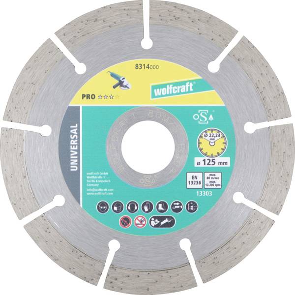 Wolfcraft    8314000  Gyémánt bevonatú vágótárcsa  125 mm  1 db  Falazat