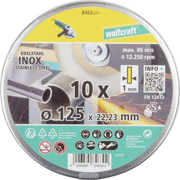 Wolfcraft    8463000  Gyémánt bevonatú vágótárcsa  125 mm  10 db  Nemesacél, rozsdamentes, Fém