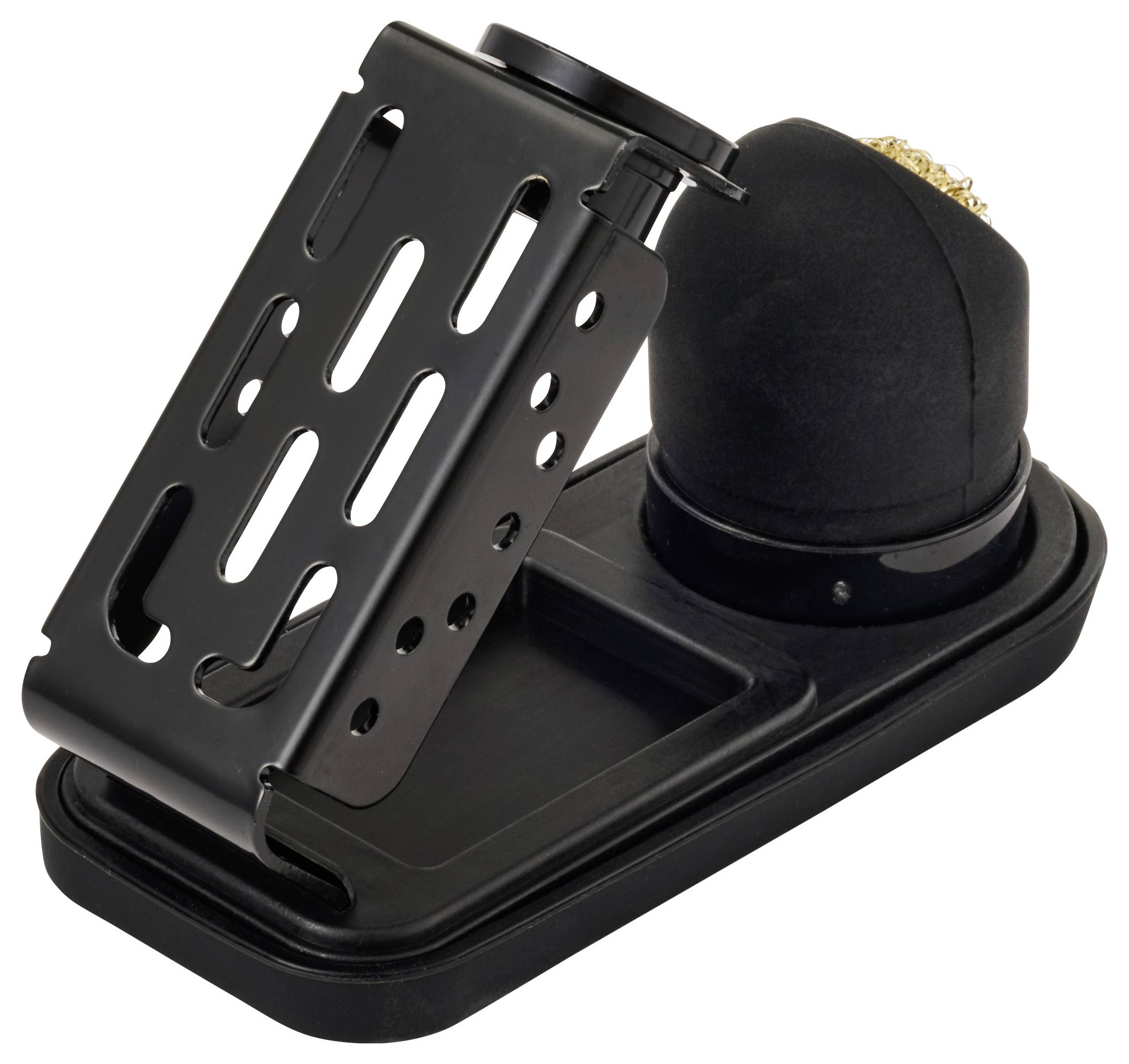 'Forrasztópáka tartó fekete állítható tartóval és sárgaréz szivacs hegyező tisztítóval.'