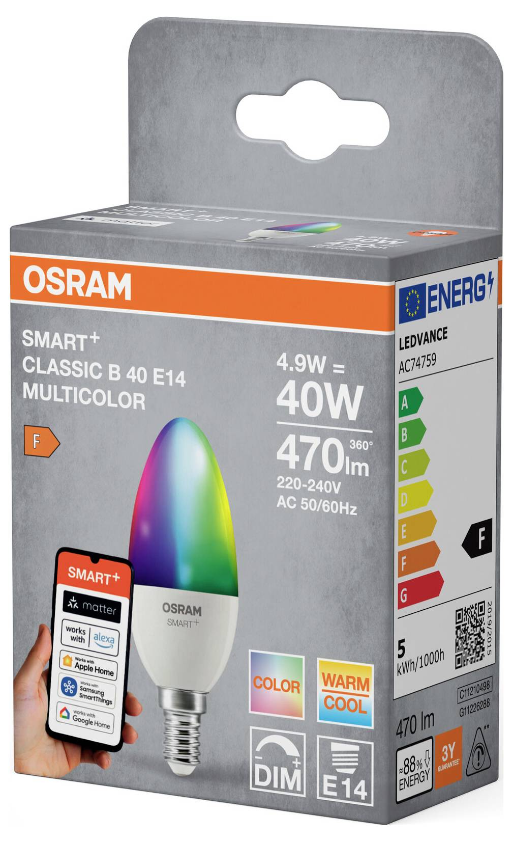 OSRAM HOMELIGHTING Smart+ Vezeték nélküli LED-es lámpa E27 14 W EEK: F (A - G) RGBW-2