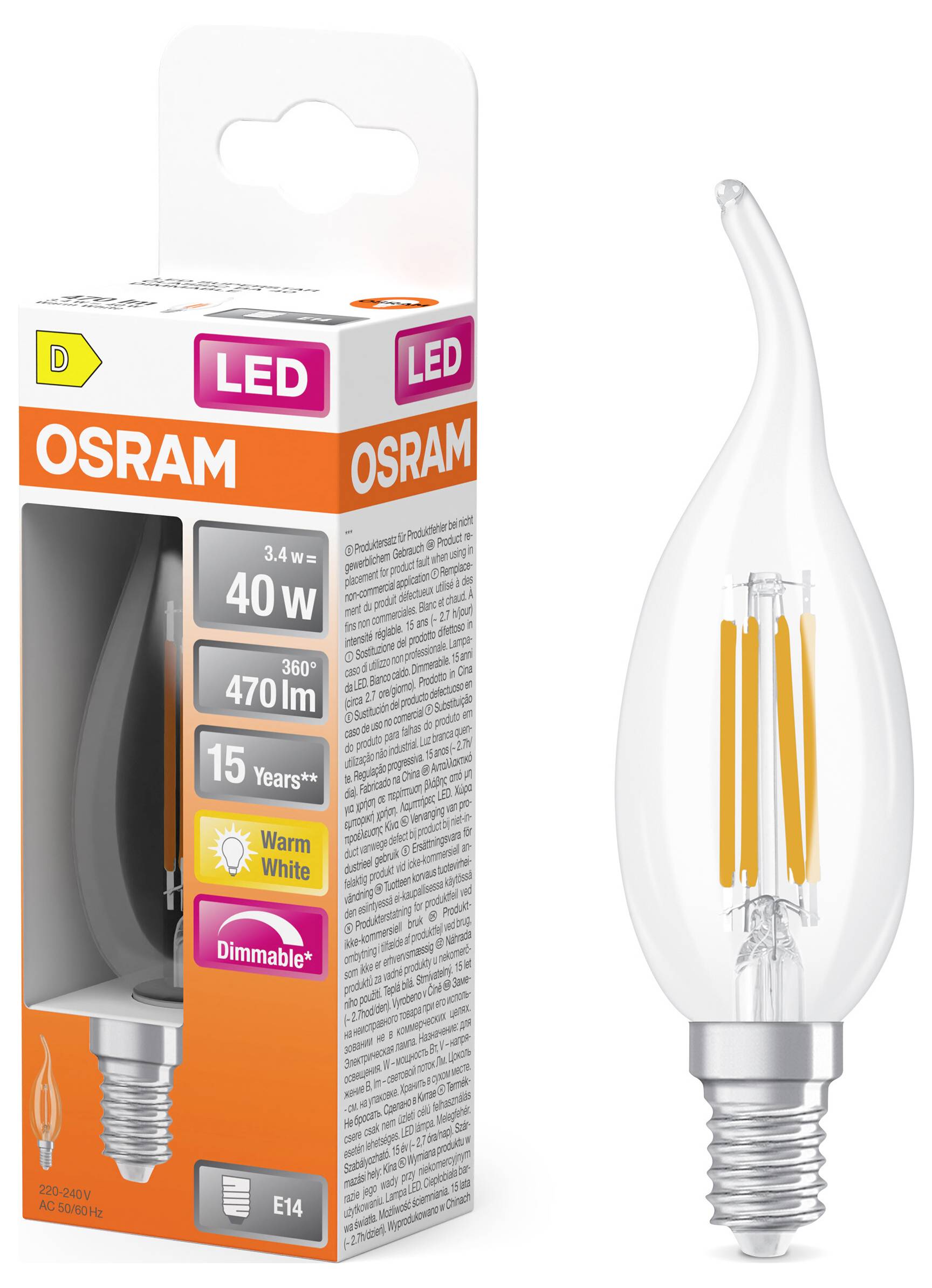 OSRAM HOMELIGHTING 4099854443817 LED EEK D (A - G) E14 Szélfútta gyertya forma 3.4 W Melegfehér (Ø x Ma) 35.00 mm x 35.0-1