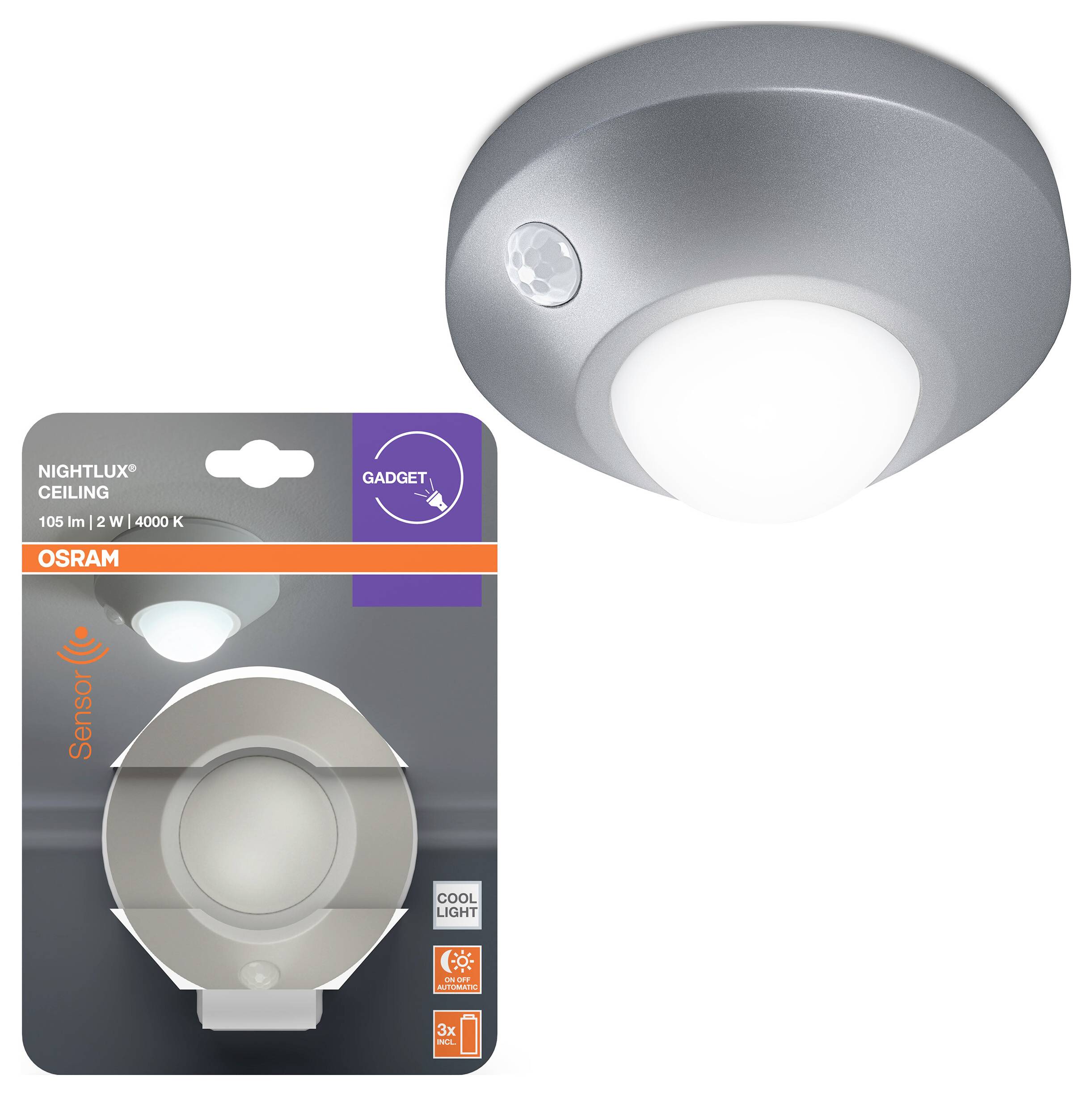 OSRAM HOMELIGHTING NIGHTLUX Ceiling Silver 4099854530777 LED-es éjszakai fény LED Hidegfehér ezüst-1