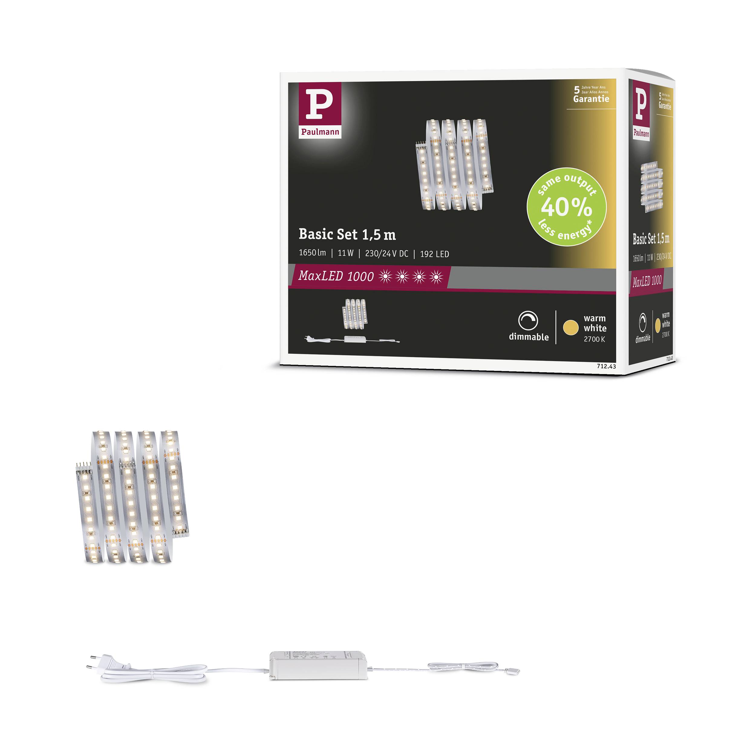 Paulmann MaxLED 1000 Basisset 71243 LED csík alap készlet Dugóval 230 V 1.5 m Melegfehér 1 készlet-7