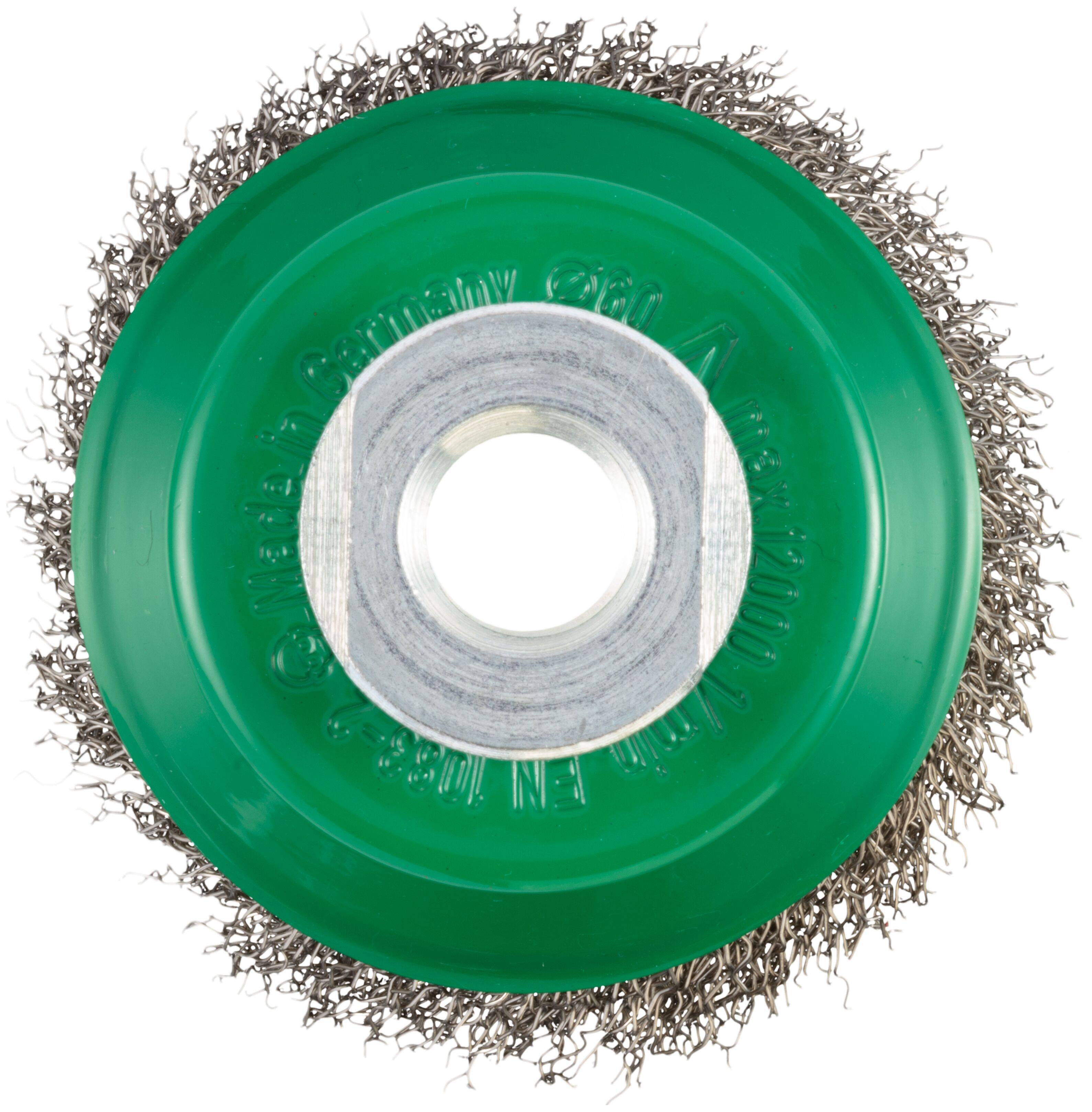 LUKAS-ERZETT BTVW fazékkefe rozsdamentes acélhoz 60x21 mm sarokcsiszolókhoz, hullámosított BTVW 06021 G M14 VA A35040602-2