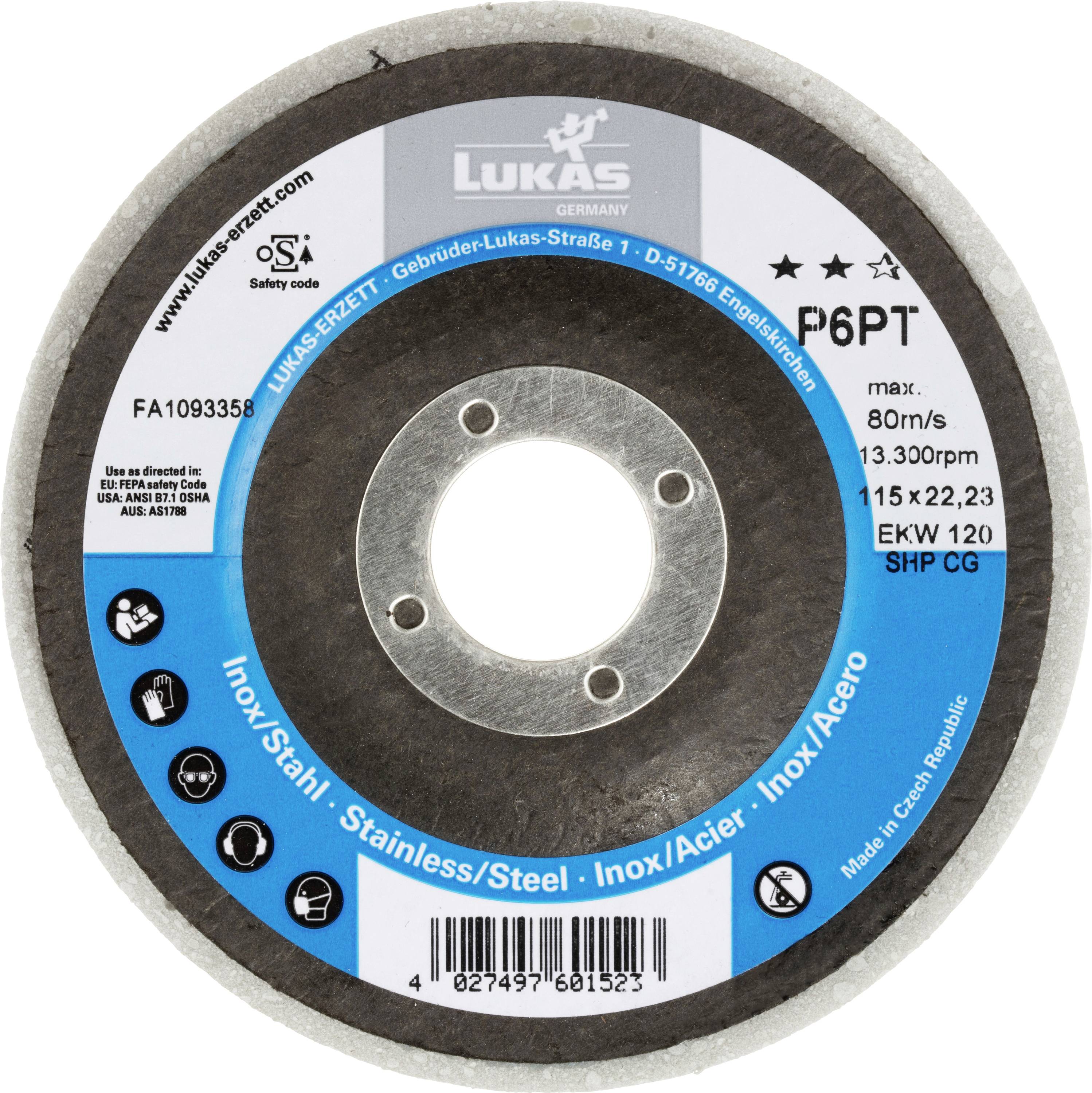 LUKAS-ERZETT A671611512014 Polírozópárna P6PT Ø 115 mm finom | Szemcseméret 120 | sarokcsiszolókhoz, lapos, kompakt szemcséjű