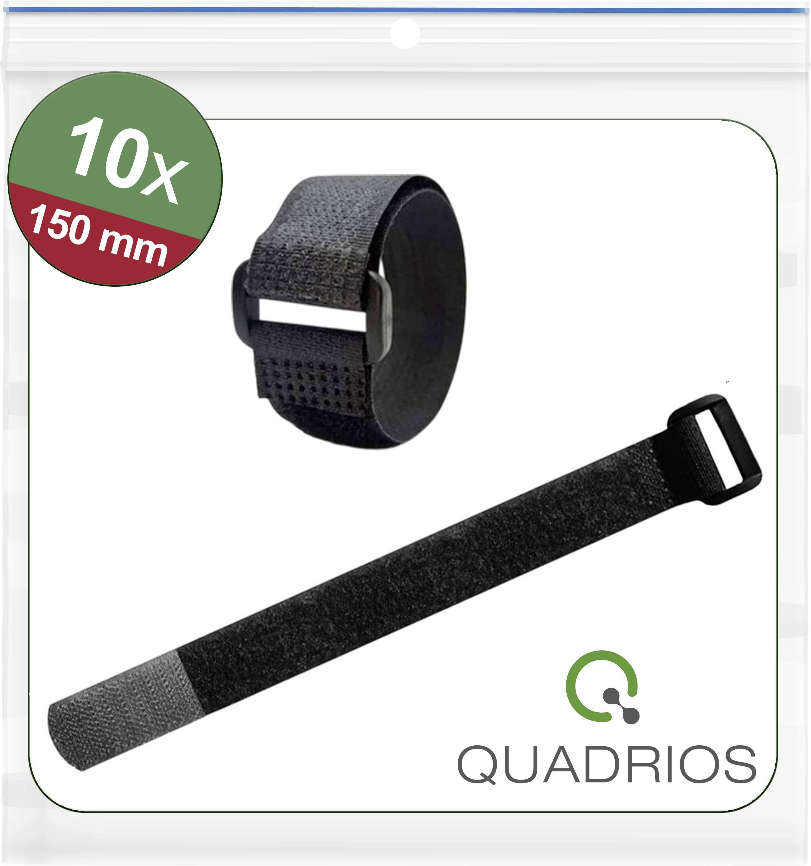 Quadrios 25CA569 Tépőzár kábelkötegelő Kötegeléshez Bolyhos és horgos fél (H x Sz) 150 mm x 20 mm Fekete 10 db