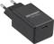 Egy fekete Voltcraft 45W USB-C fali töltő két európai érintkezővel, amely alkalmas USB-C eszközök töltésére.