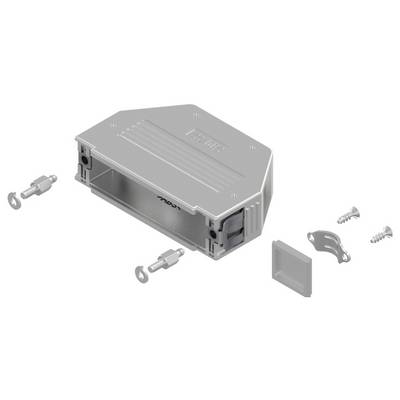 Fém elektronikai ház levehető fedéllel, csavarokkal, reteszekkel és tartókonzollal; kábelvédelem és biztonságos illesztés céljára tervezve.