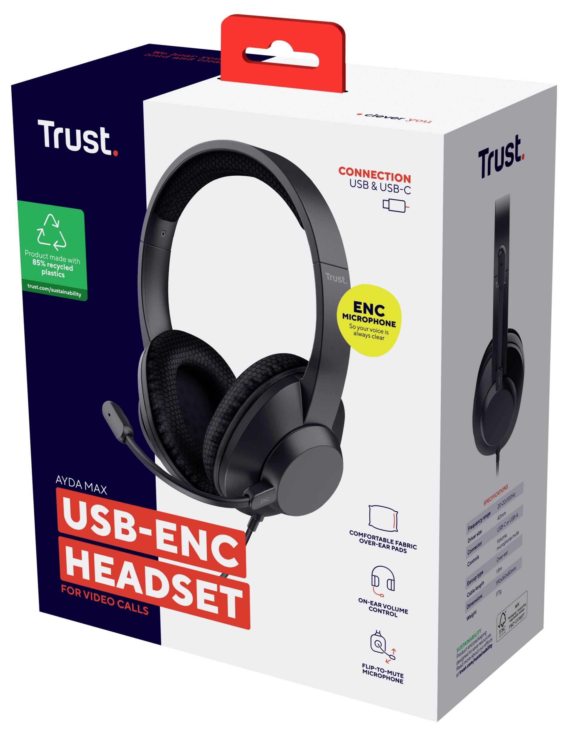 Trust Trust Ayda Max - Headset - On-Ear - kabelgebunden Fejhallgató audiochip Vezetékes Fekete Noise Cancelling-6
