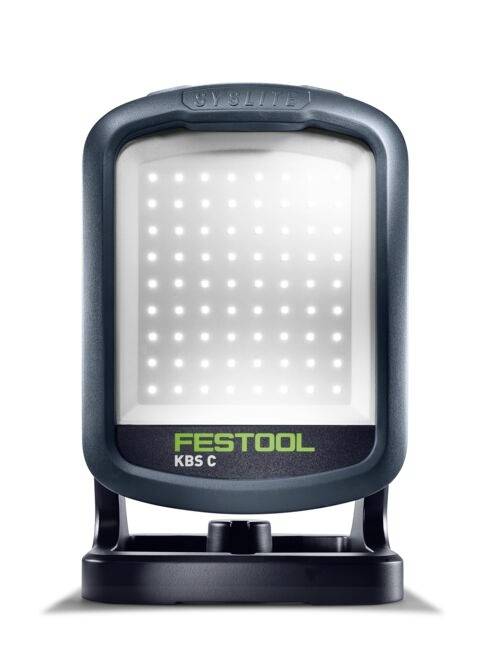 Egy hordozható, téglalap alakú LED-es munkalámpa zöld 'Festool KBS C' felirattal az alapján, professzionális vagy barkácsos felhasználásra tervezve.