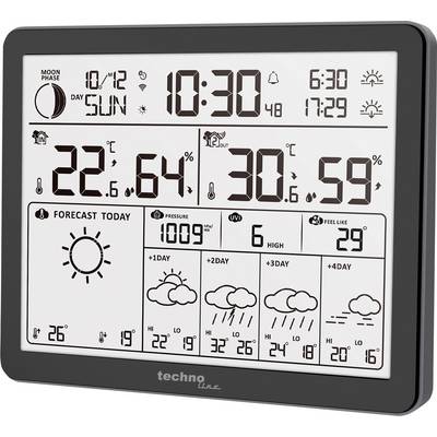 Digitális időjárás-állomás kijelzője mutatja: aktuális idő '10:30', belső hőmérséklet '22.6°C', külső hőmérséklet '30.6°C', páratartalom '64%', és az időjárás előrejelzés ikonjai a mai és az elkövetkező napokra.