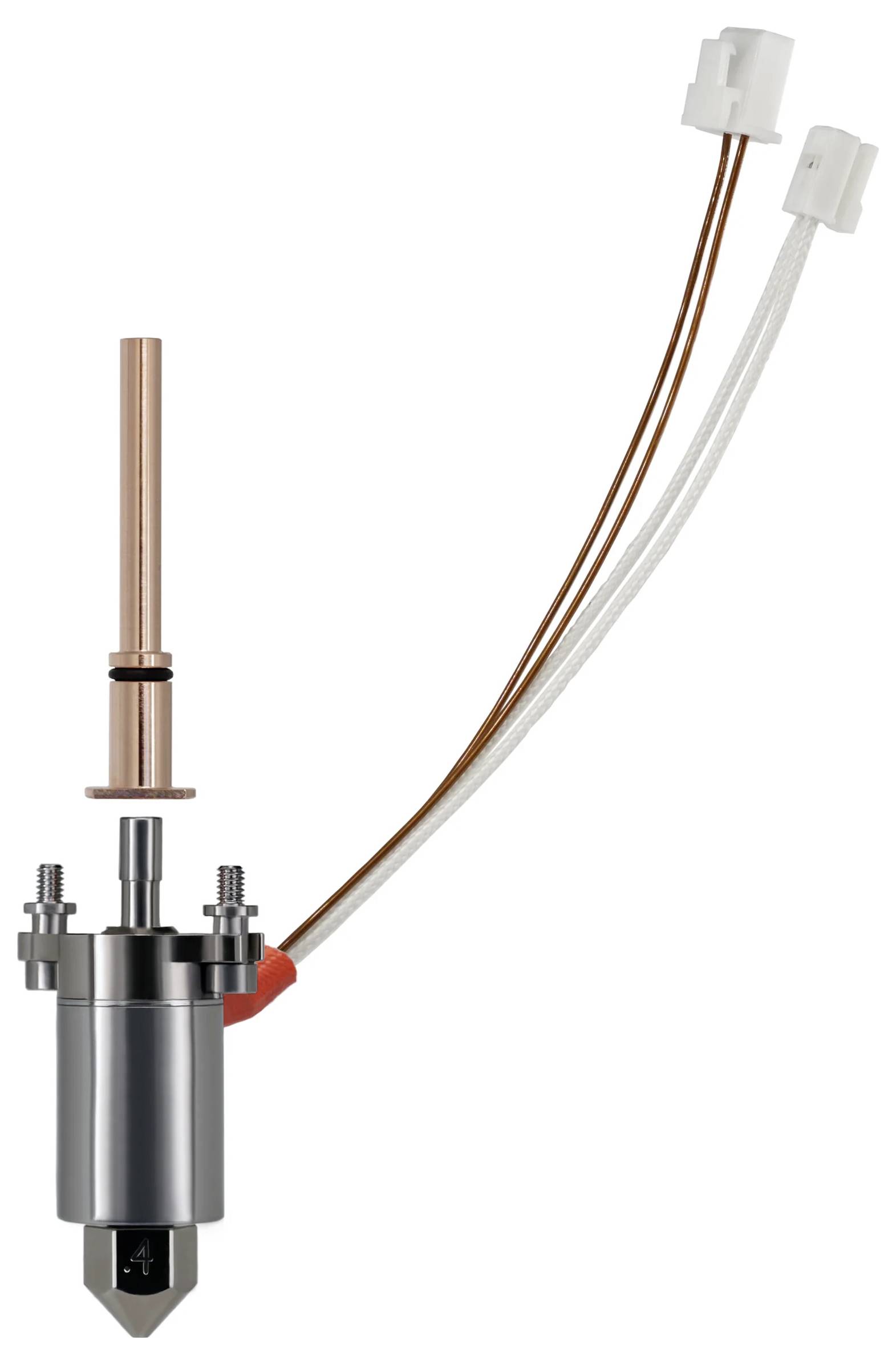 3D nyomtató extruder rézből készült hőmegszakítóval és két huzallal csatlakoztatva.