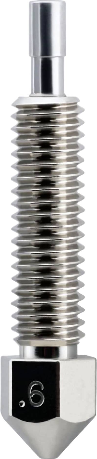 Egy fémfúvóka menetes kialakítással, valószínűleg egy 3D nyomtatóhoz, keskeny hegyű véggel a pontos extrudálás érdekében.