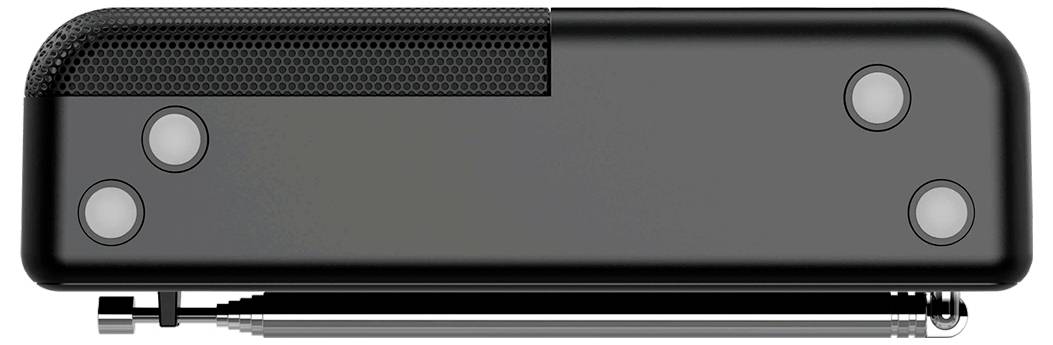 Egy fekete webkamera hálószerű dizájnnal a bal oldalán és hengeres testtel, négy köralakú lencsével és alatta összehajtható állvánnyal.