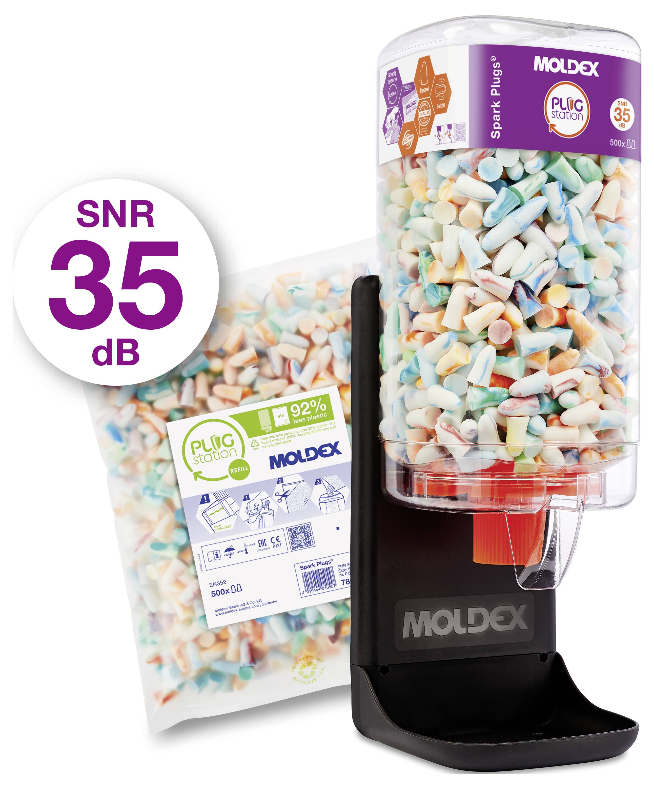 Füldugó adagoló és táskakijelzés Moldex Spark Plugs füldugók 35 dB SNR zajcsökkentési értékkel.