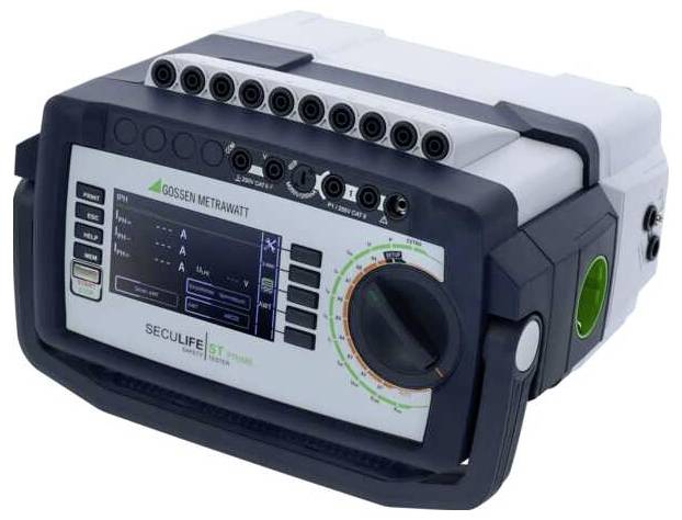 Egy diagnosztikai elektromos mérőeszköz kijelzővel, több bemeneti porttal és forgókapcsolóval; elektromos paraméterek mérésére használható.