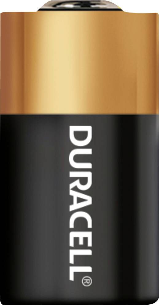 'DURACELL' AA elem fekete és réz dizájnnal, amelynek pozitív póluspontja felül helyezkedik el.