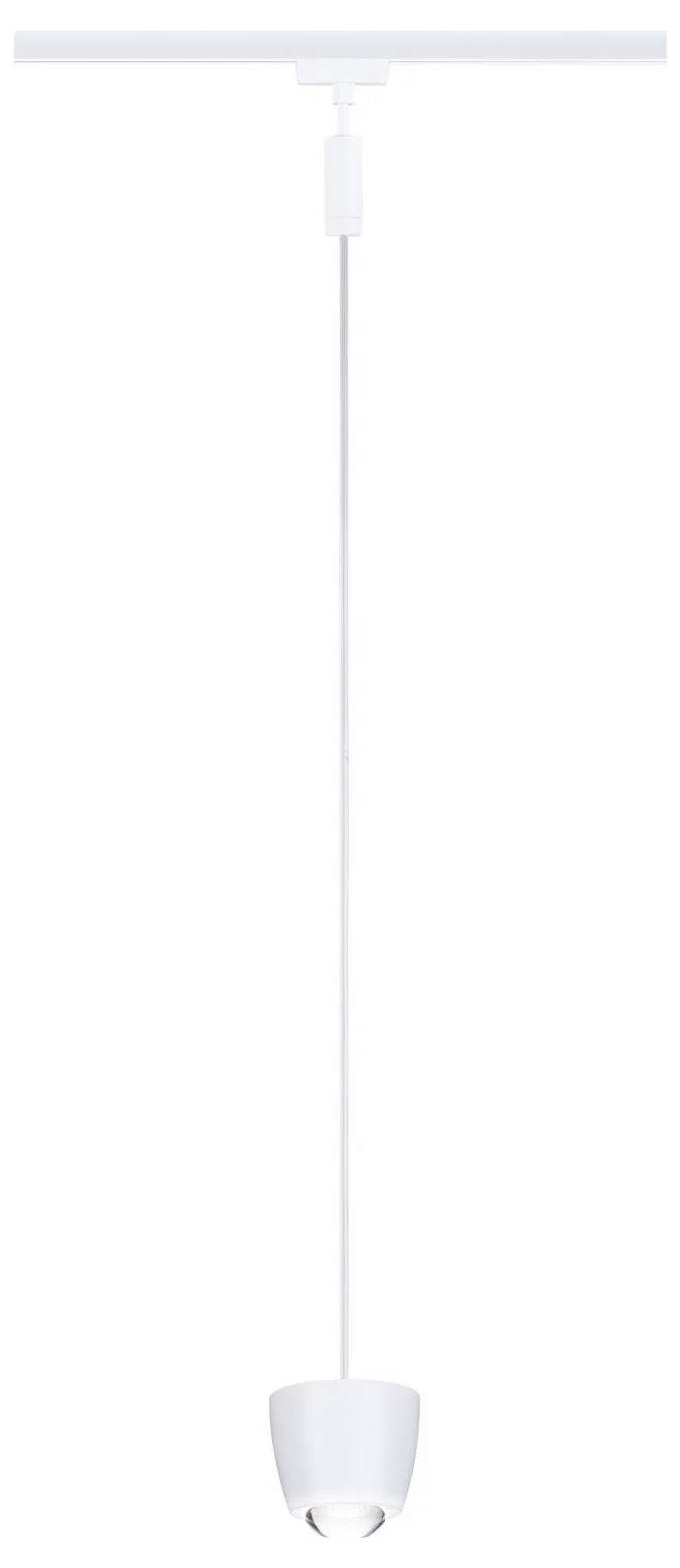 Egy minimalista fehér függőlámpa hengeres búrával és hosszú kábellel, modern enteriőrökhöz alkalmas.