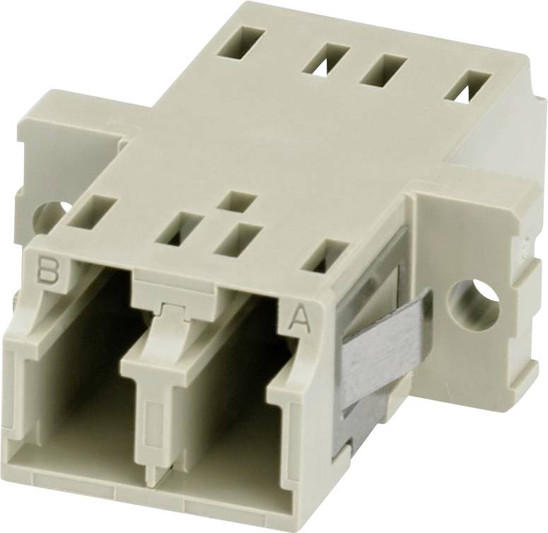 Egy bézs színű elektromos csatlakozó két, 'A' és 'B' feliratú porttal, amelyet a vezetékkapcsolatok rögzítésére és rendezésére terveztek.