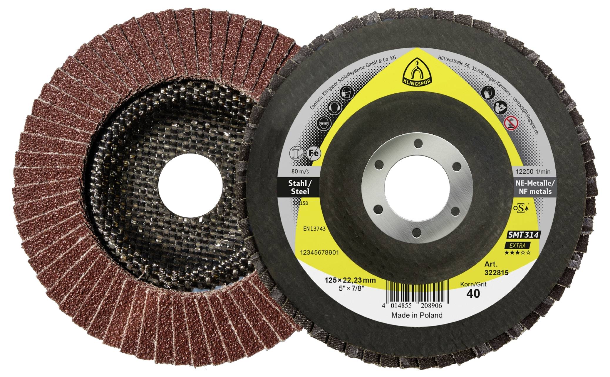Klingspor 322814 SMT 314 csiszolókorong, 125 x 22,23 mm, 36-os szemcseméret, konvex Ø 125 mm 10 db