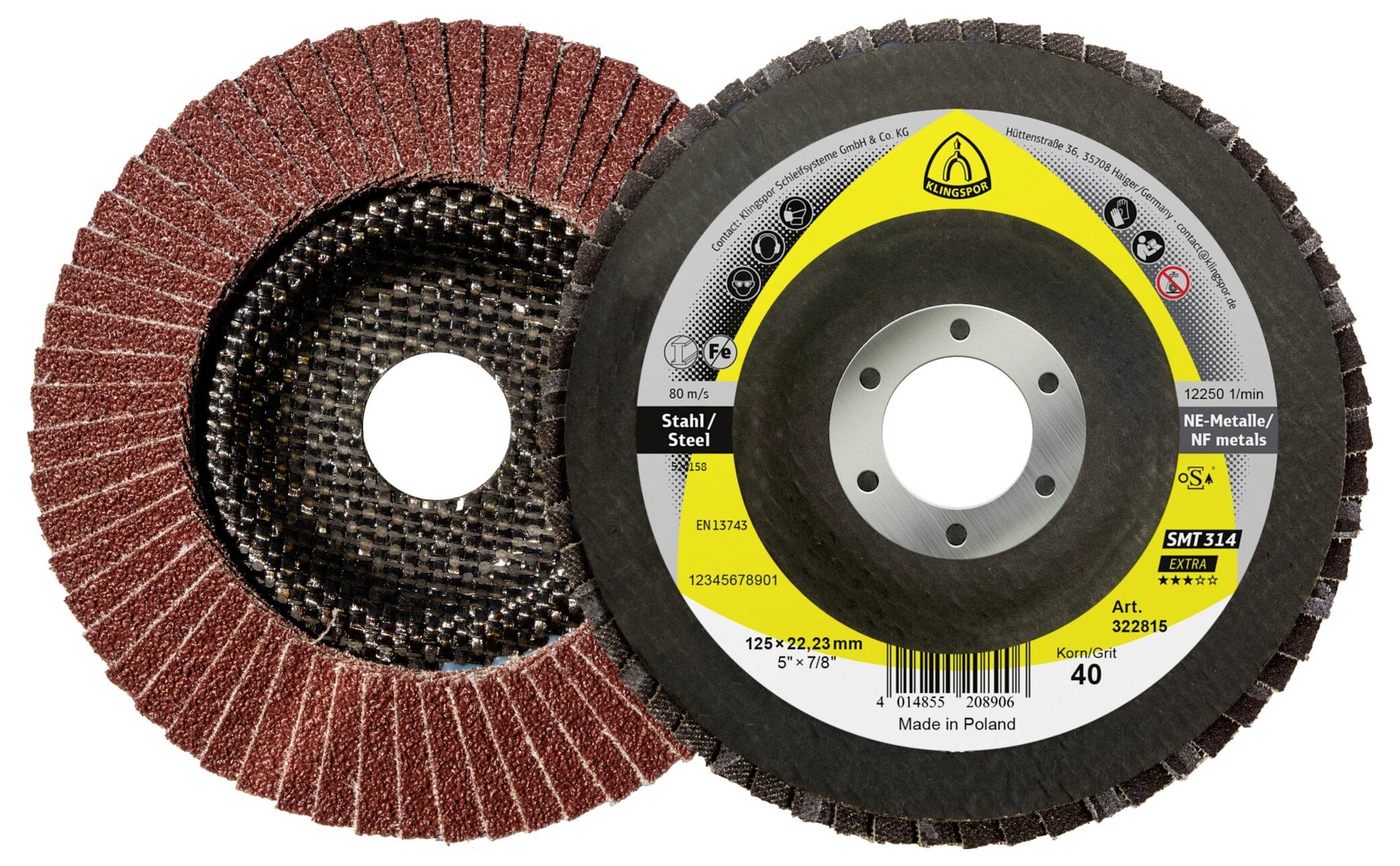 Klingspor 322821 SMT 314 csiszolólap, 180 x 22,23 mm, 40-es szemcseméret, domború Ø 180 mm 10 db