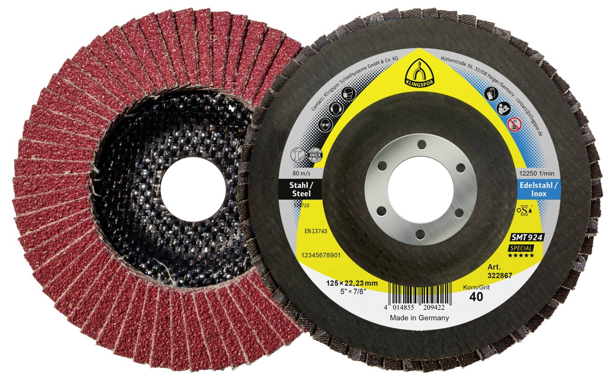 Klingspor 322864 SMT 924 Kerámia csiszolólap, 115 x 22,23 mm, 80-as szemcseméretű, konvex Ø 115 mm 10 db