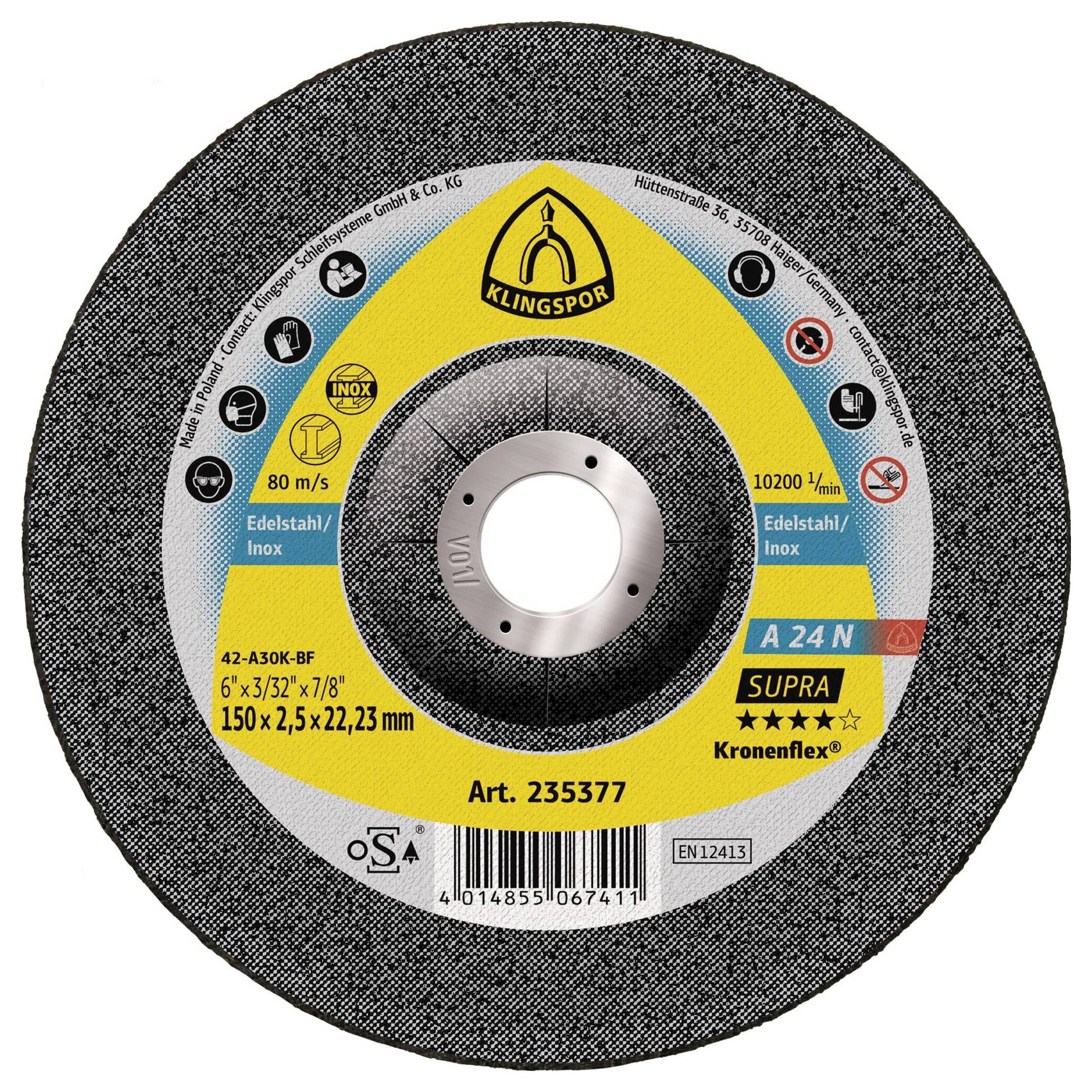 Klingspor A 24 N Supra 235377 Vágótárcsa, hajlított 150 mm 25 db Nemesacél
