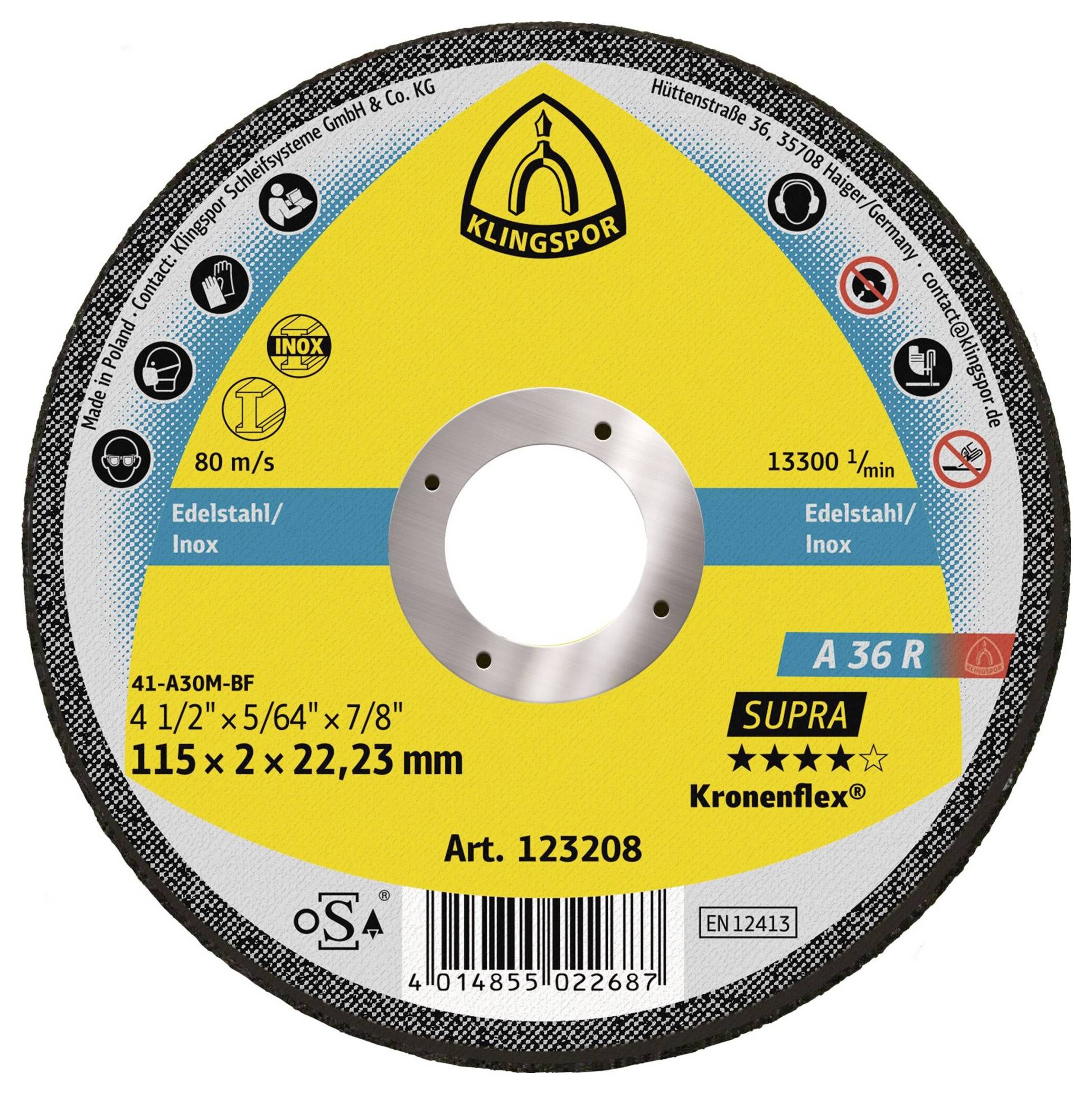 Klingspor A 36 R Supra 123208 Vágótárcsa, egyenes 115 mm 25 db Nemesacél-0
