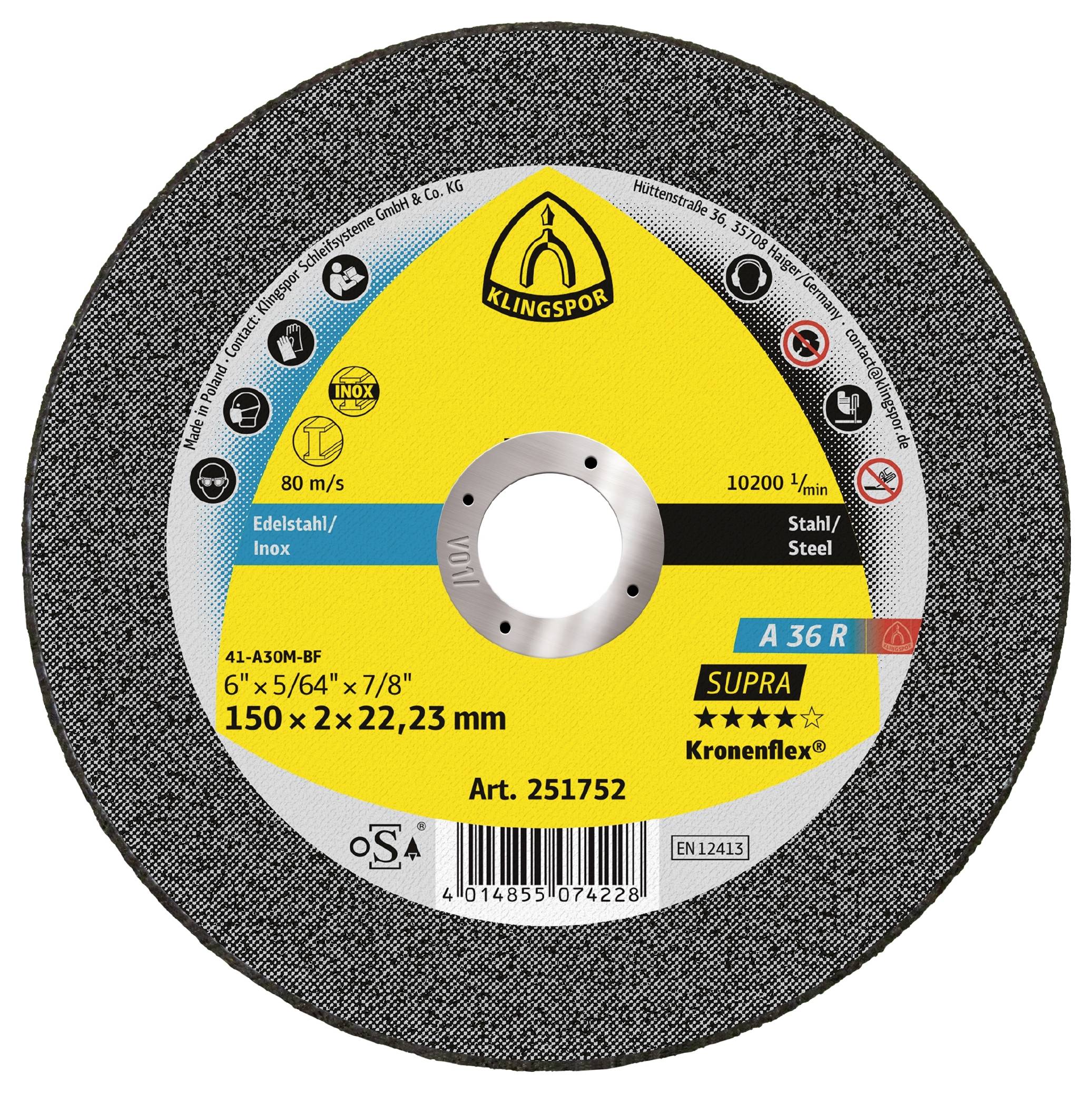 Klingspor A 36 R Supra 251752 Vágótárcsa, egyenes 150 mm 25 db Nemesacél