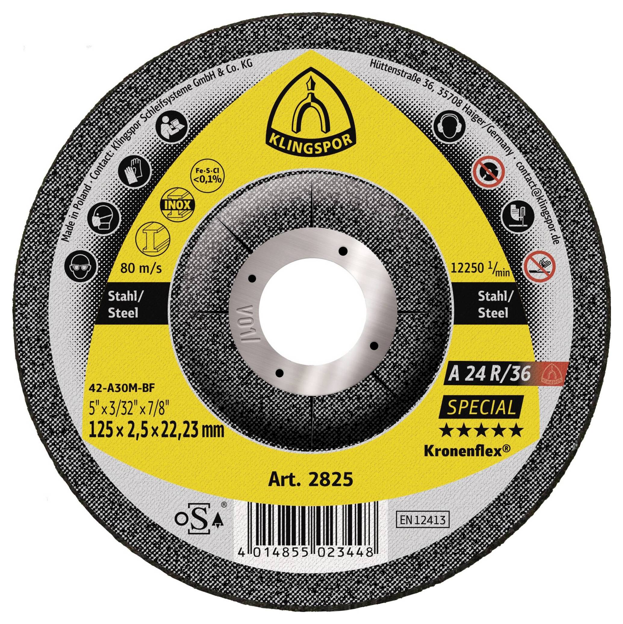 Klingspor A 24 R/36 Special 2825 Vágótárcsa, hajlított 125 mm 25 db Nemesacél