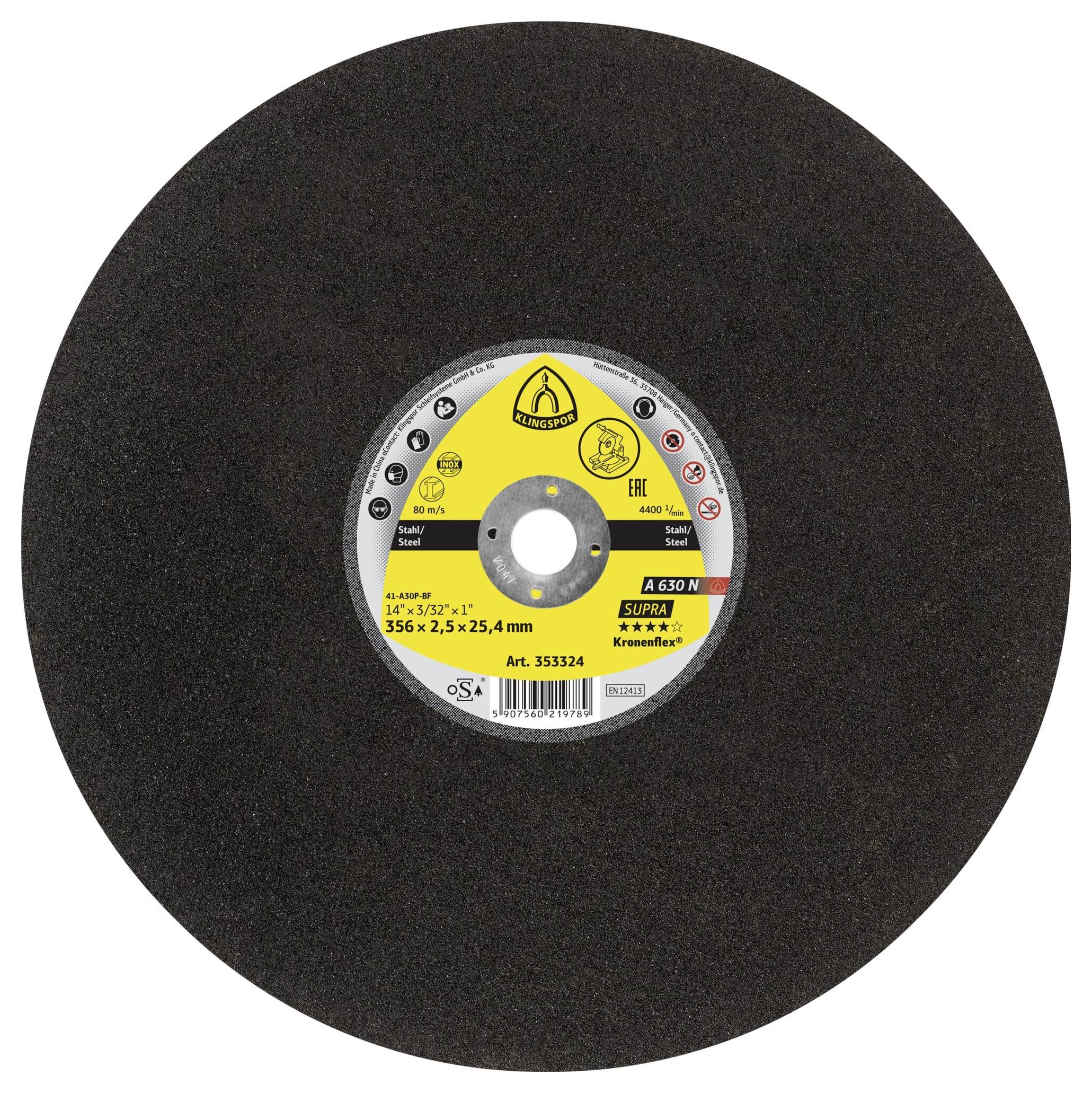 Klingspor A 630 N Supra 353324 Vágótárcsa, egyenes 356 mm 10 db Acél