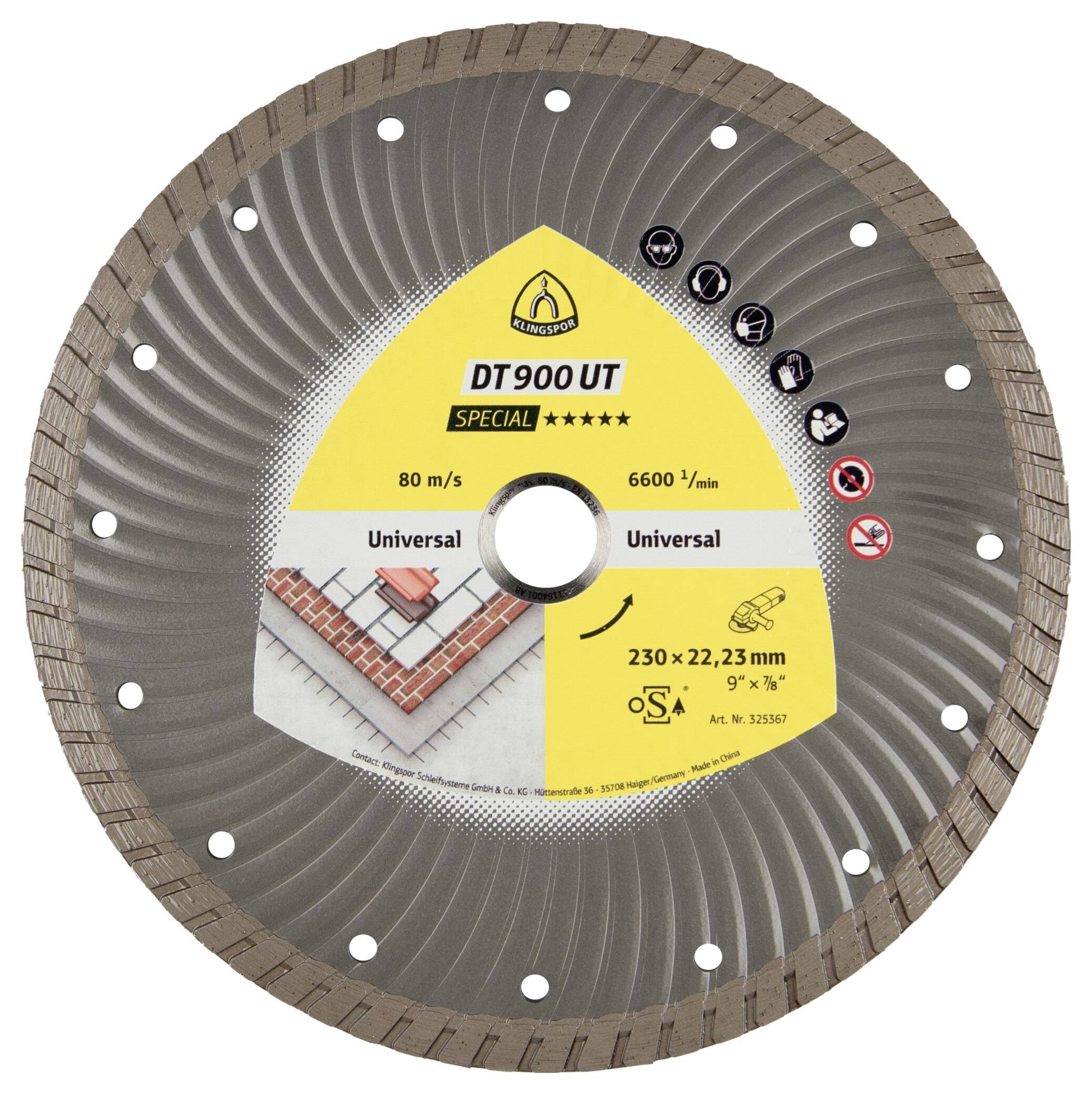 Klingspor 383484 DT 900 UT Special Gyémánt bevonatú vágótárcsa Ø 230 mm Furat átmérő 22.23 mm Beton, univerzális, Építke-0