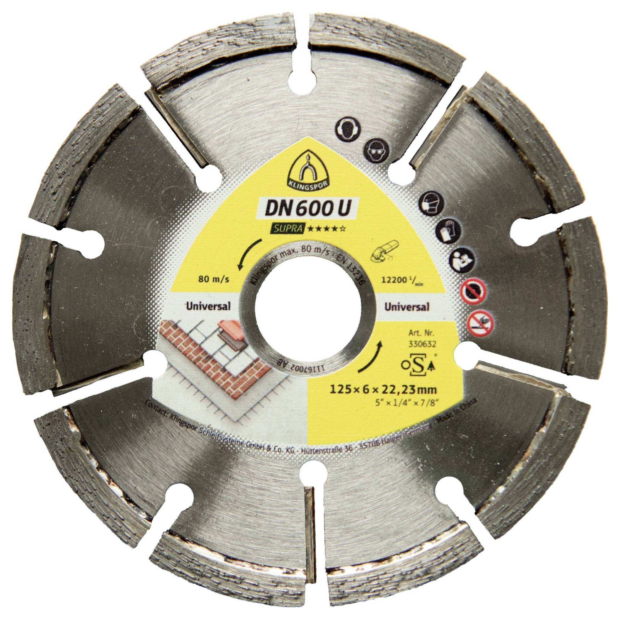 Klingspor 330658 DN 600 U Supra Gyémánt bevonatú vágótárcsa Ø 115 mm Furat átmérő 22.23 mm Esztrich fugák, Vakolat, Gázbeton 1 db