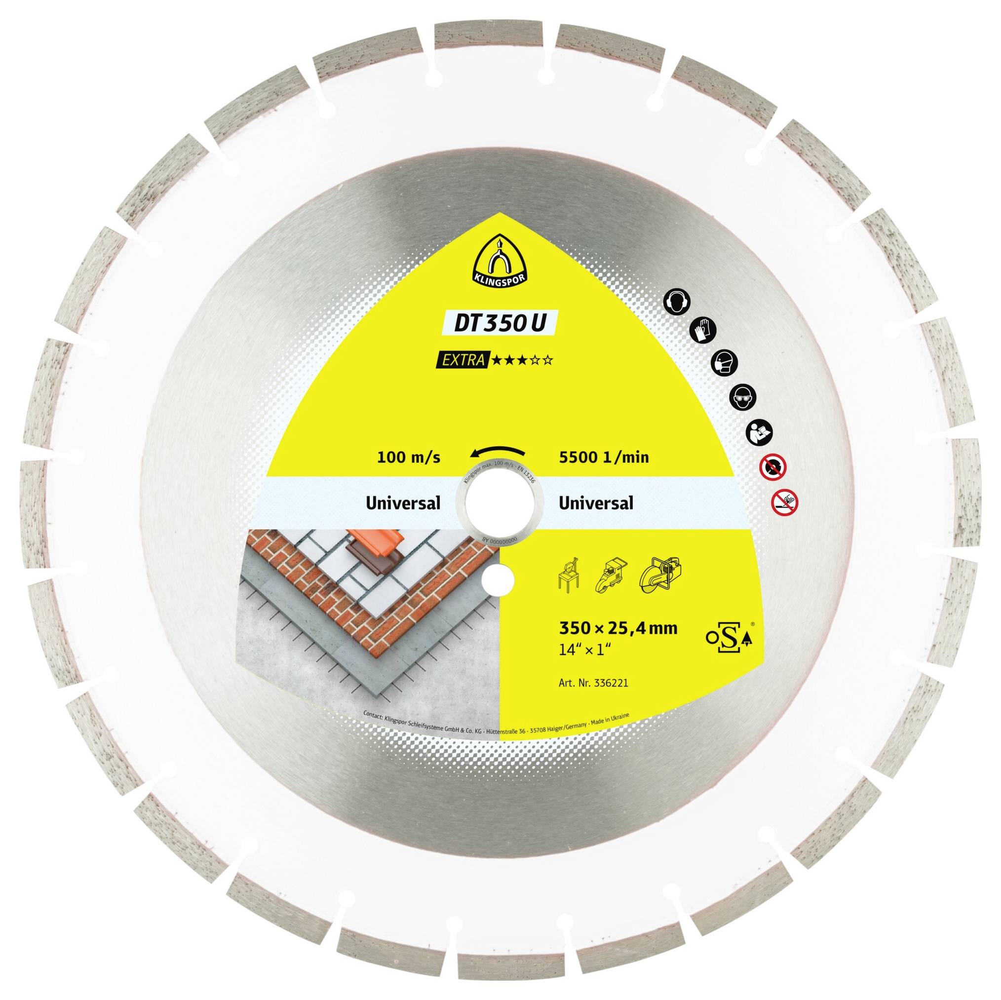 Klingspor 336223 DT 350 U Extra Gyémánt bevonatú vágótárcsa Ø 300 mm Furat átmérő 20 mm Építkezési anyagok, Beton, unive-0