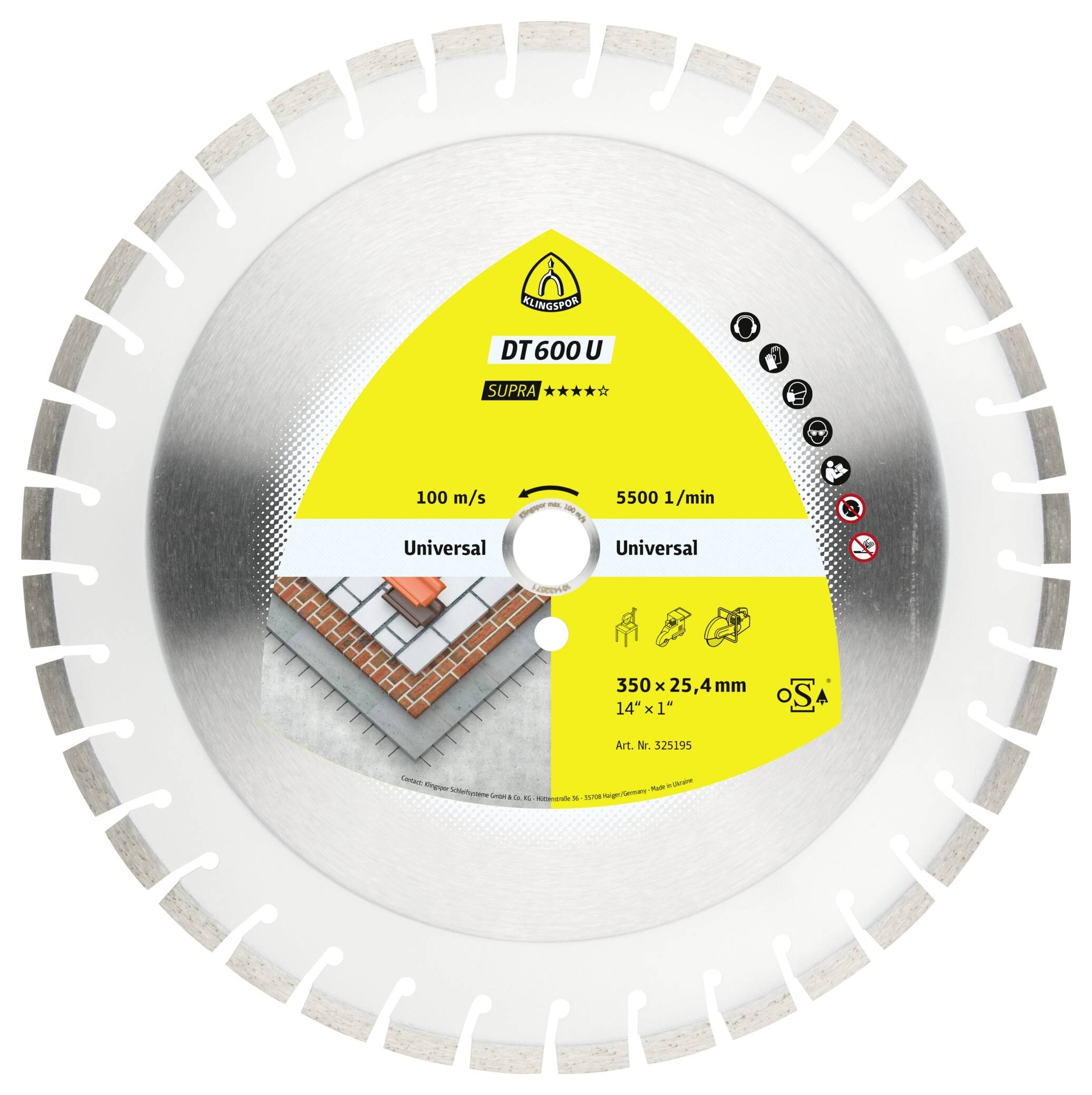 Klingspor 347484 DT 600 U Supra Gyémánt bevonatú vágótárcsa Ø 400 mm Furat átmérő 20 mm Építkezési anyagok, Beton, unive-0