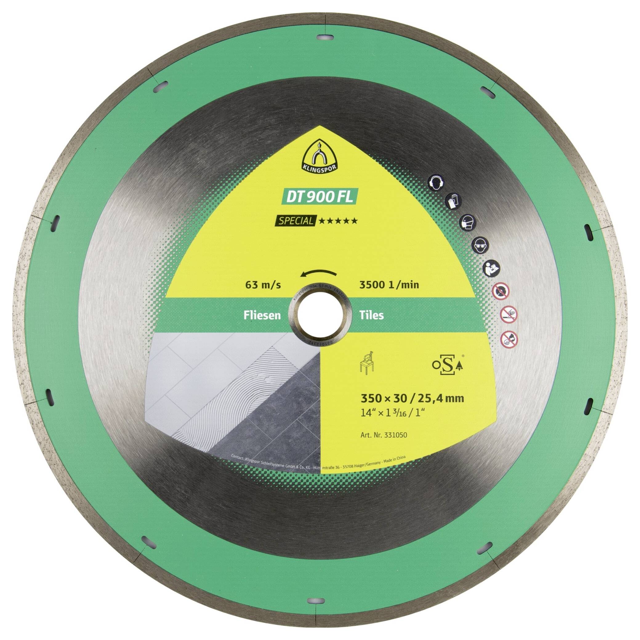 Klingspor 331050 DT 900 FL Special Gyémánt bevonatú vágótárcsa Ø 350 mm Furat átmérő 30 mm Csempe, Járólap, Porcelán, Ke-0
