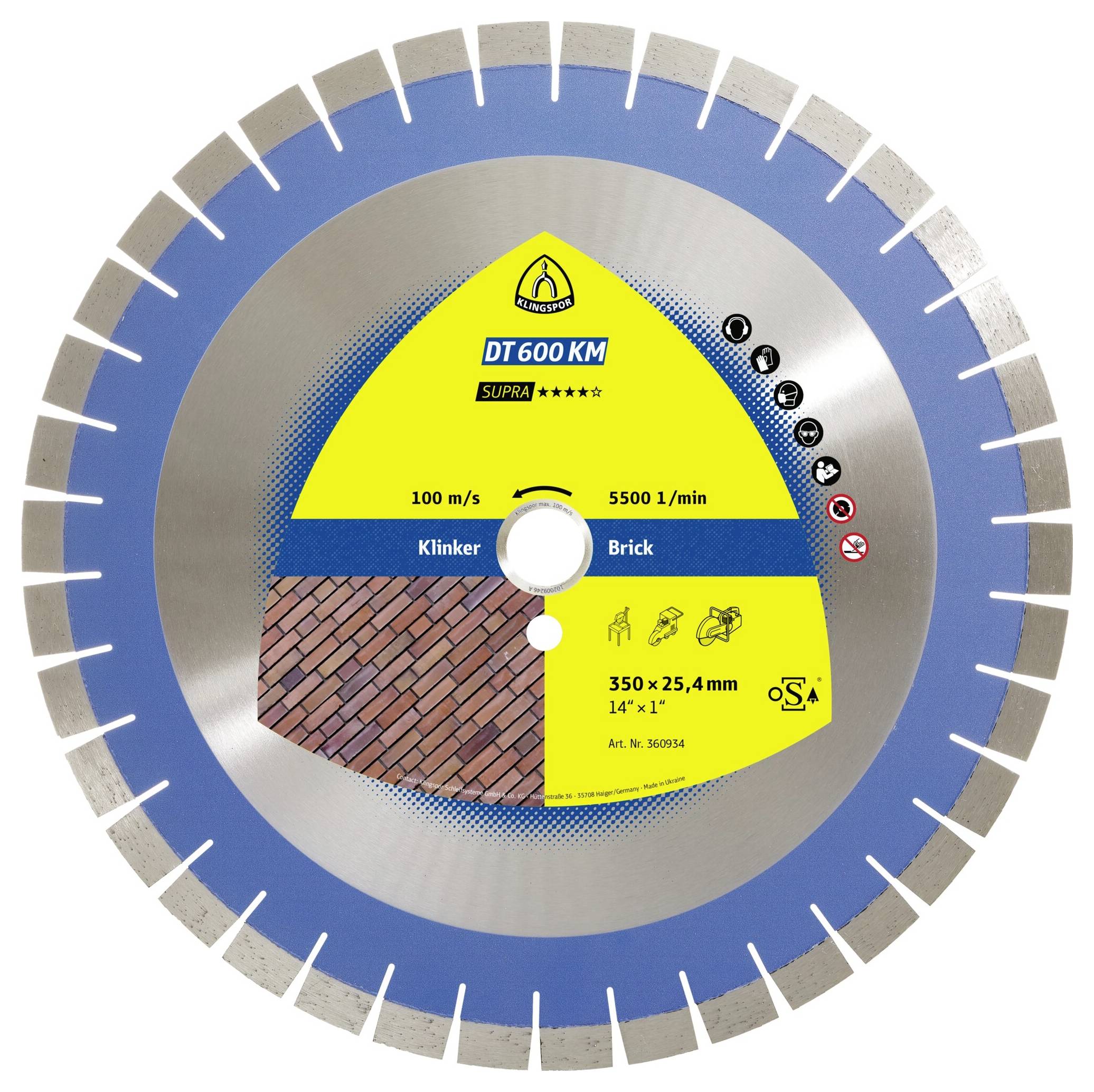 Klingspor 360934 DT 600 KM Supra Gyémánt bevonatú vágótárcsa Ø 350 mm Furat átmérő 25.4 mm Közepesen kemény klinkertégla 1 db