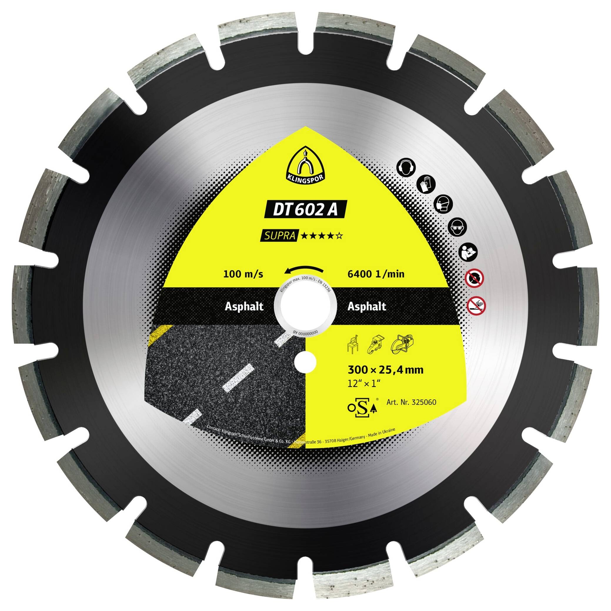 Klingspor 325060 DT 602 A Supra Gyémánt bevonatú vágótárcsa Ø 300 mm Furat átmérő 25.4 mm aszfalt, Homokkő 1 db