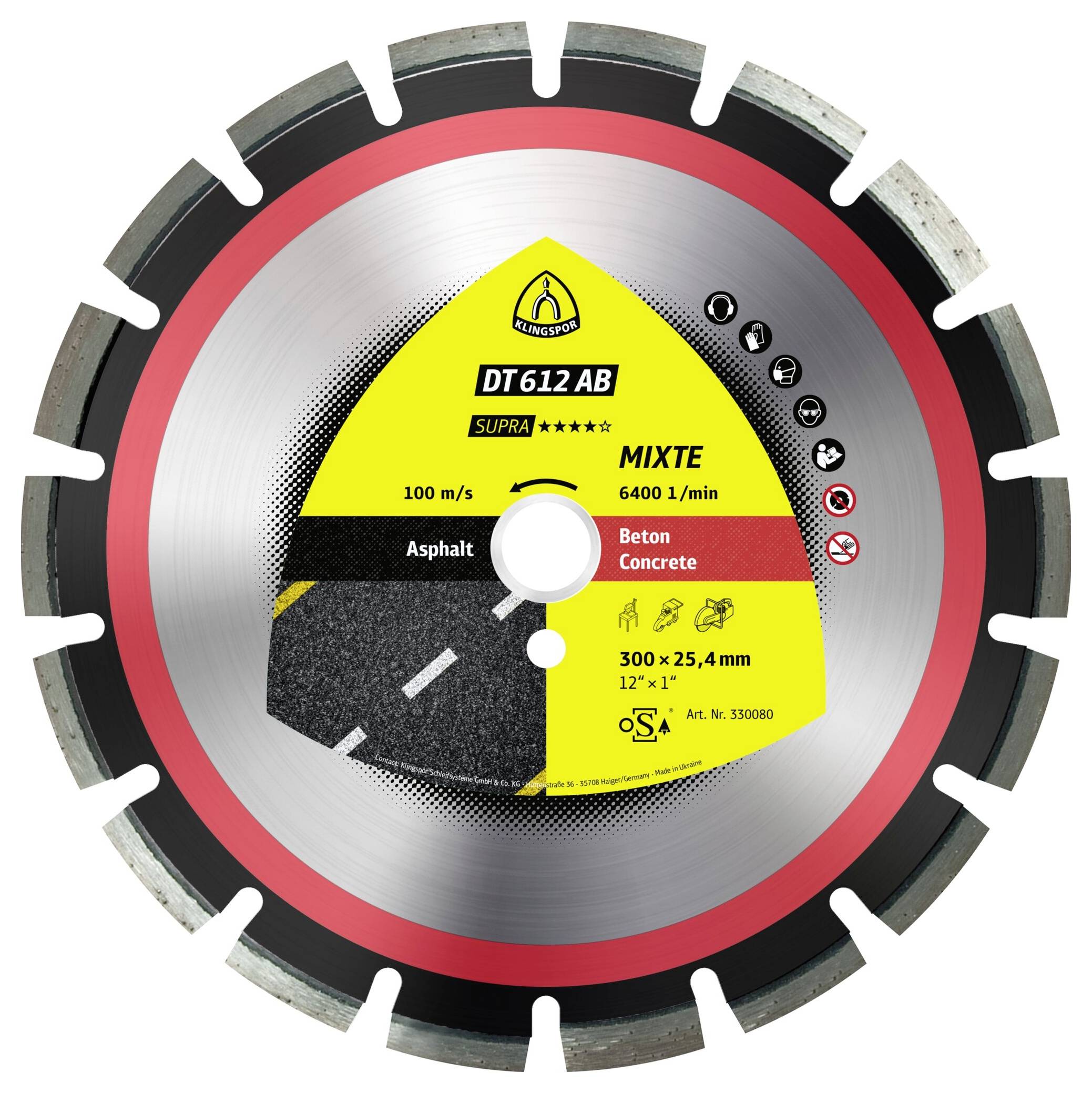 Klingspor 332345 DT 612 AB Supra Gyémánt bevonatú vágótárcsa Ø 350 mm Furat átmérő 20 mm aszfalt, Beton 1 db