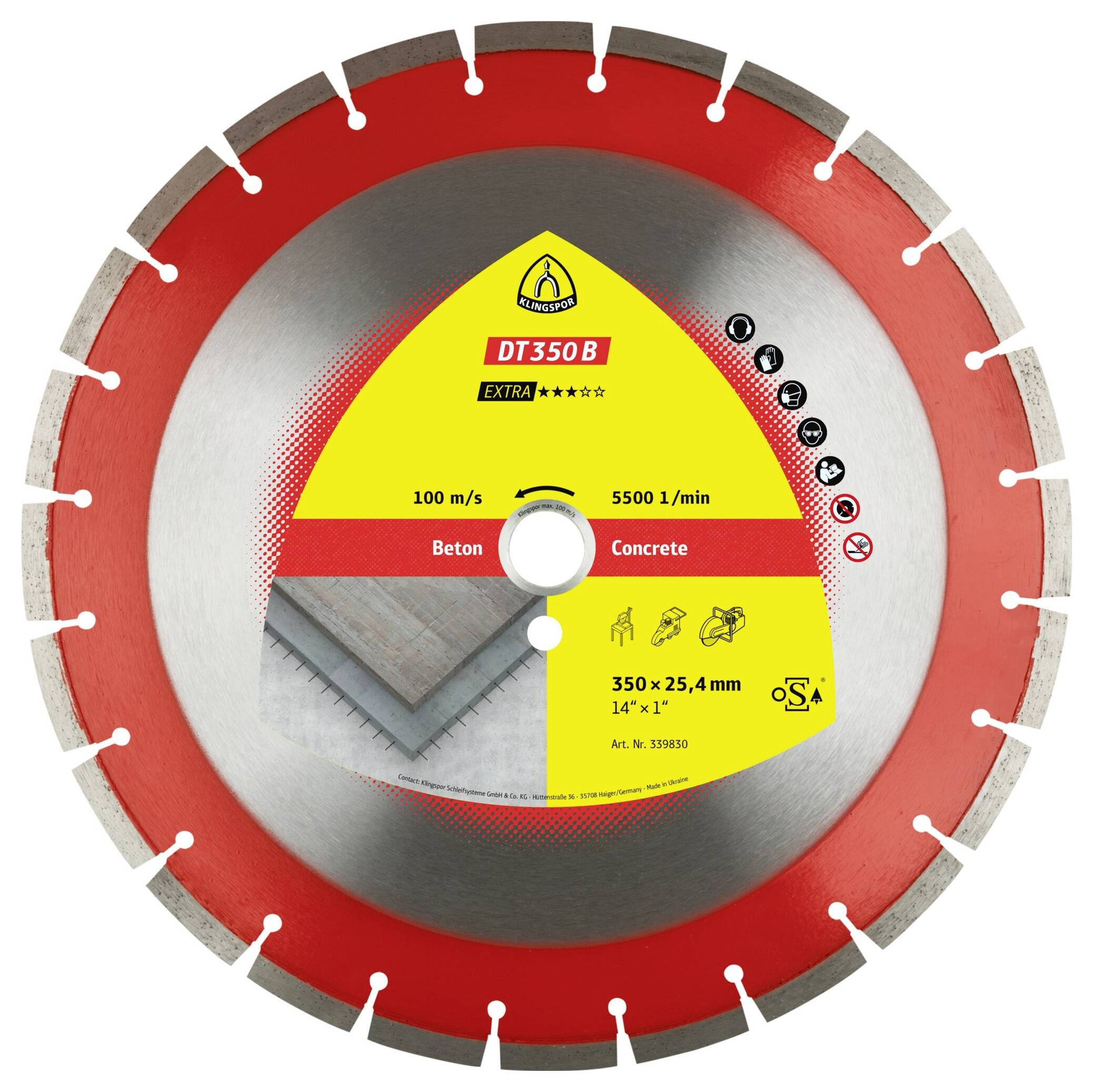 Klingspor 354663 DT 350 B Extra Gyémánt bevonatú vágótárcsa Ø 350 mm Furat átmérő 20 mm Beton 1 db