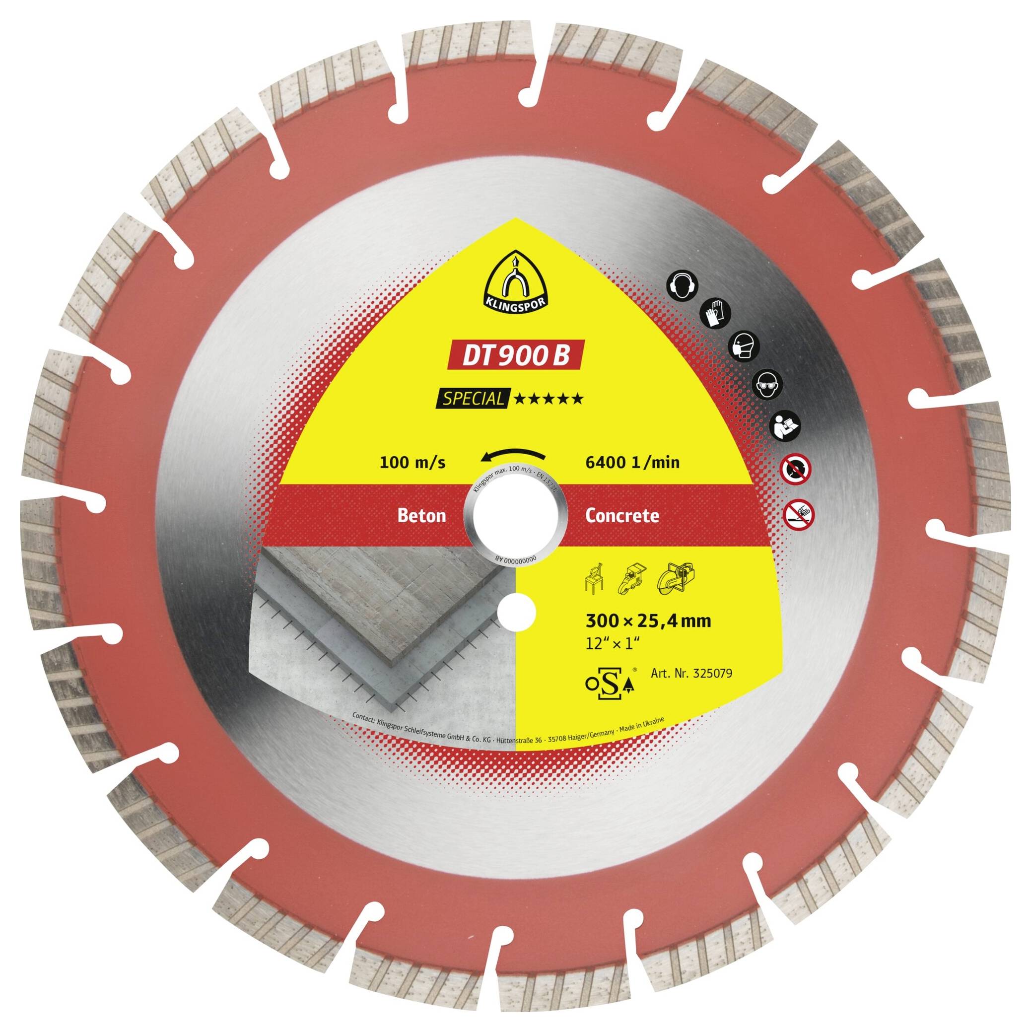 Klingspor 325079 DT 900 B Special Gyémánt bevonatú vágótárcsa Ø 300 mm Furat átmérő 25.4 mm Régi beton, vasbeton, Beton,-0