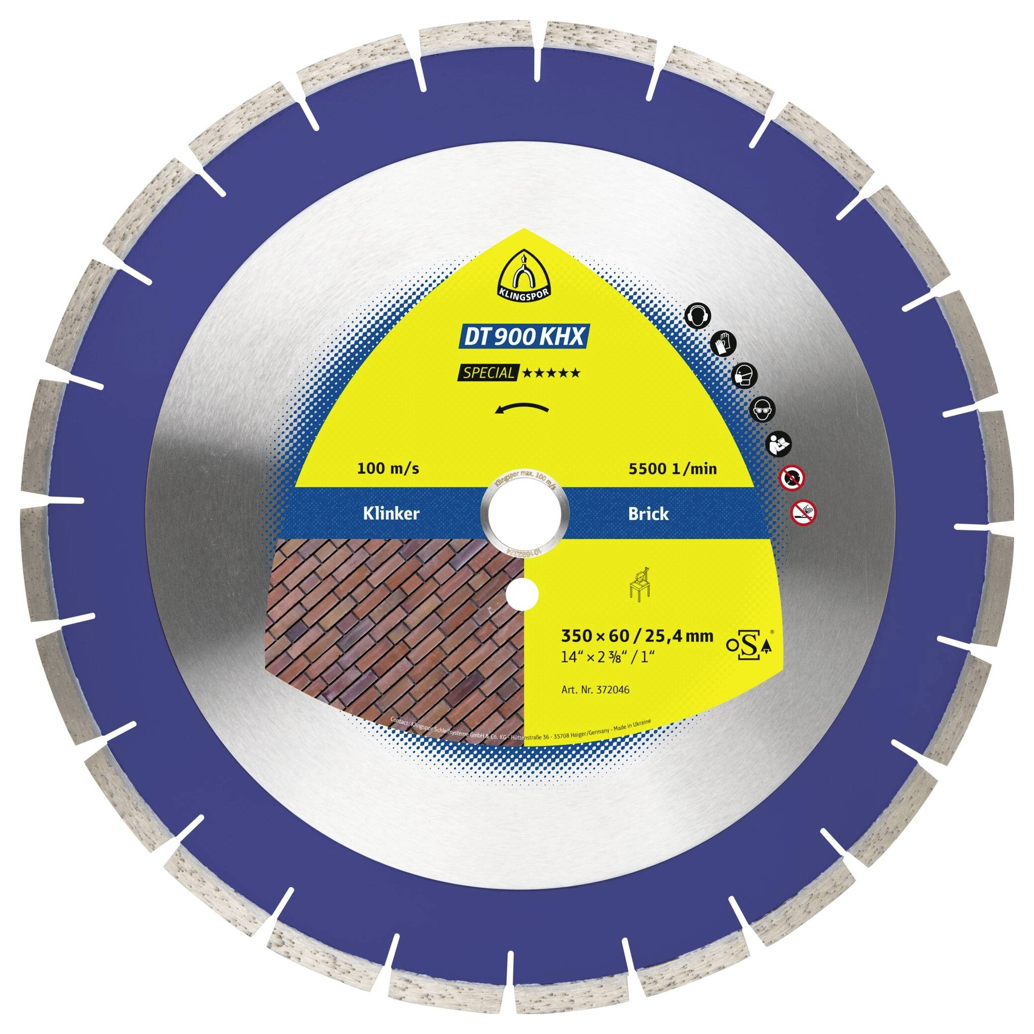 Klingspor 372046 DT 900 KHX Special Gyémánt bevonatú vágótárcsa Ø 350 mm Furat átmérő 60 mm Klinkertégla 1 db