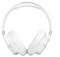 Fehér felülülő fejhallgató párnázott fülpárnákkal, a bal oldalon elhelyezett vezérlőgombokkal.