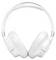 Fehér nyakba akasztható fejhallgató párnázott fülcsészékkel és állítható fejpánttal, kenyelem és hangszigetelés céljára tervezve.