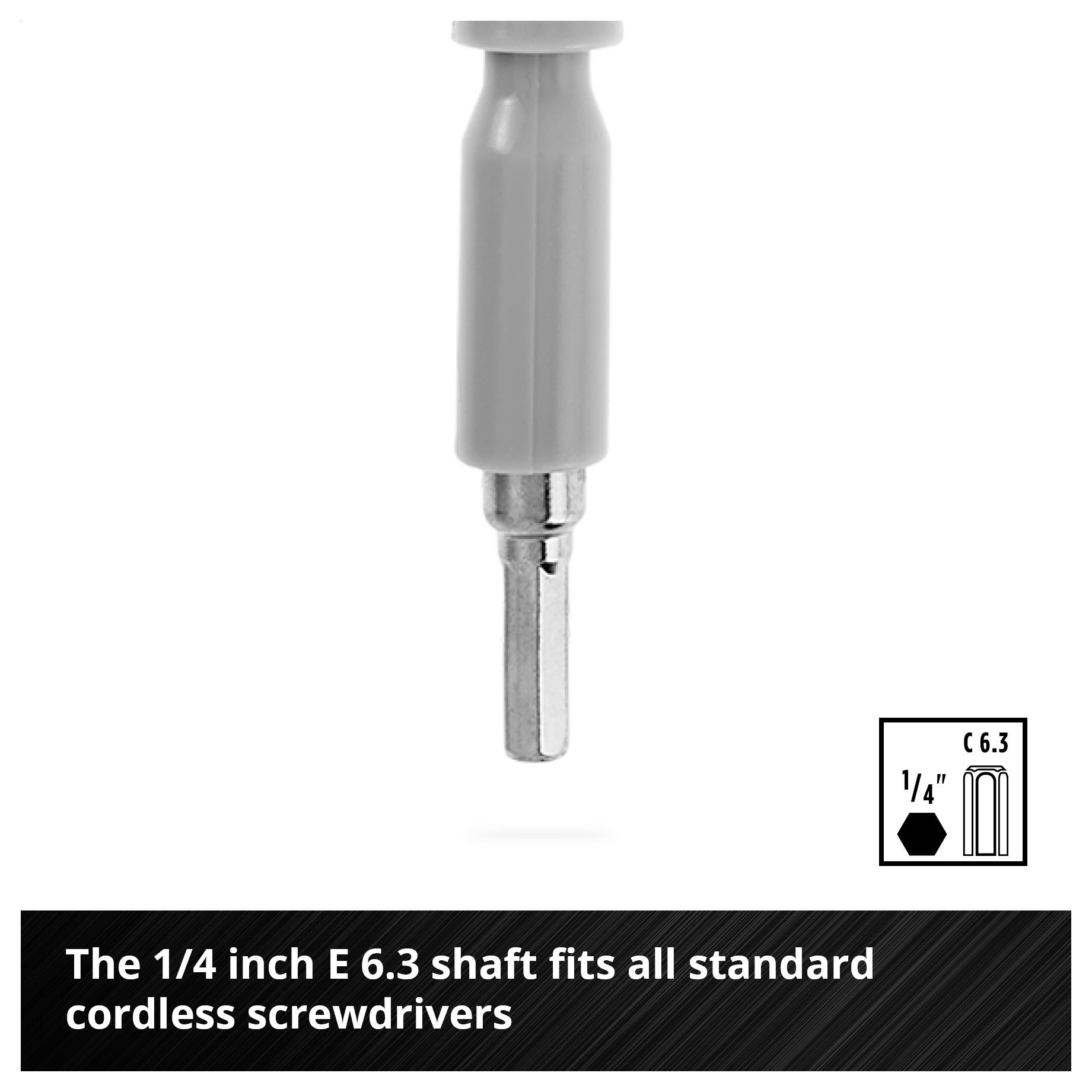 Egy csavarhúzó-bit készlet tartóban, alatta egy rugalmas hosszabbítás. A mérési skála 50 mm magasságot és 300 mm hosszúságot mutat.