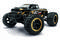 Egy fekete és sárga monster truck játék nagy kerekekkel és felfüggesztéssel, amelynek az oldalán a 'Blackzon Slyder Turbo' felirat látható.