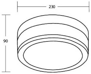 Hengeres tárgy technikai rajza, amely 230 mm széles és 90 mm magas méreteket mutat.