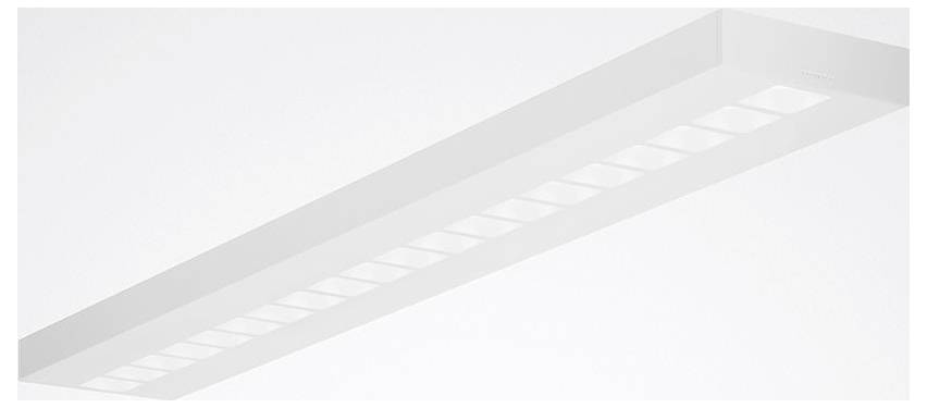 Egy elegáns, téglalap alakú, mennyezetre szerelt LED világítási lámpatest, minimalist kialakítással, egyenletesen elosztott fénypanelokkal.
