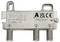 'Televes Splitter/Verteiler 2D 5-1220MHz 4dB' három koaxiális kábel csatlakozóval és tanúsítási jelölésekkel.
