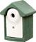 Zöld és fehér madárház, elején egy kis kerek bejáratlyukkal. Kicsi madarak számára alkalmas.